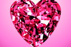 Pink Diamond Heart Pink Diamond Heart. 3D Model On Pink Background.